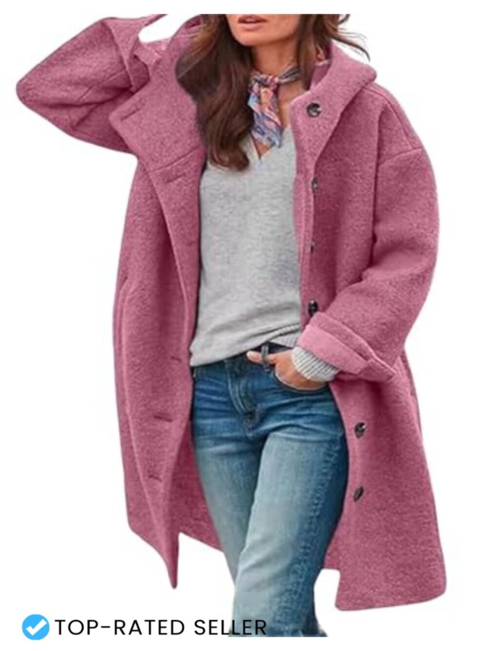 Women Long Wool Blend Hooded Pea Coat Single Breasted Trench Overcoat